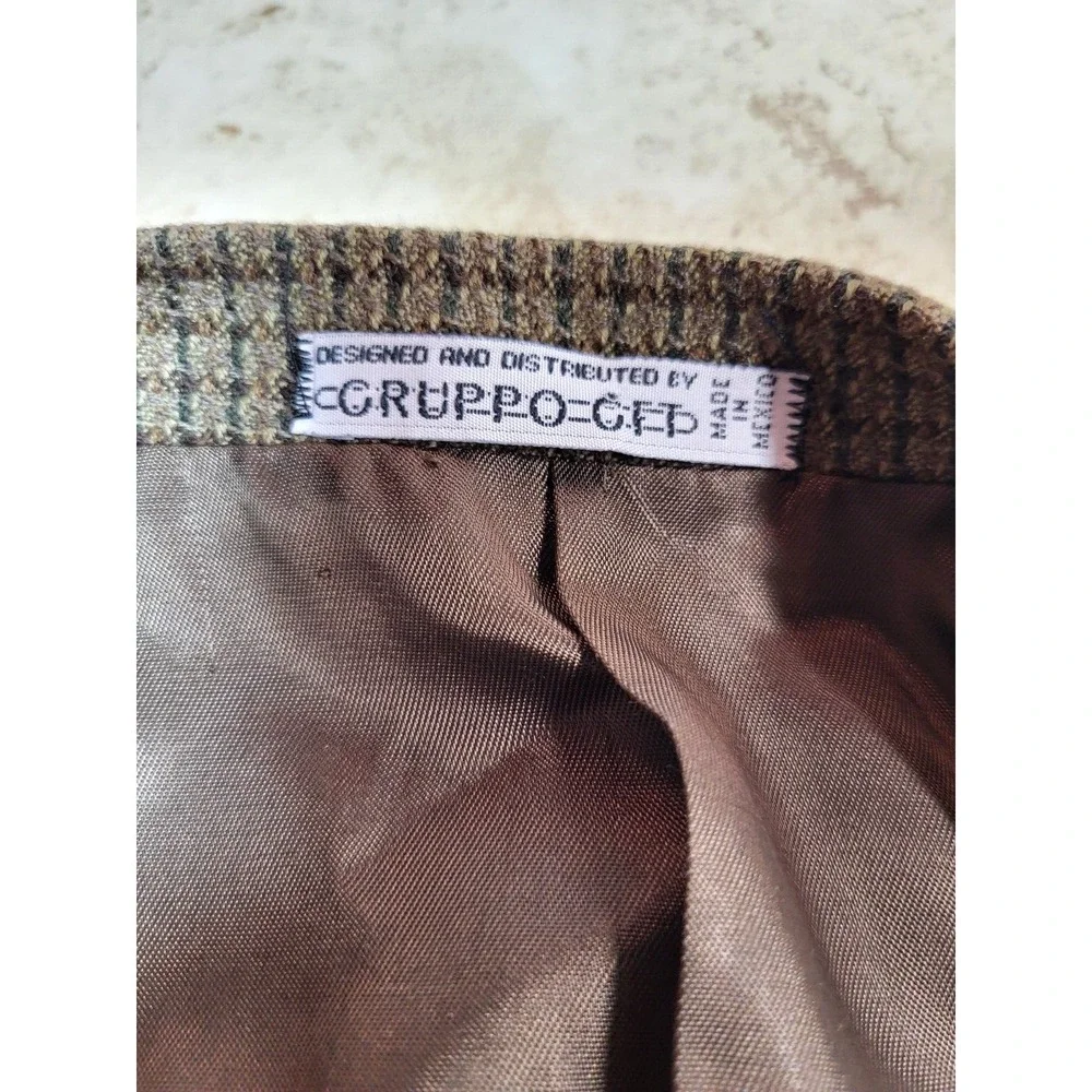 Louis Feraud‎ Olive Brown Wool Plaid Blazer 2 Front Button Lined Size 43R